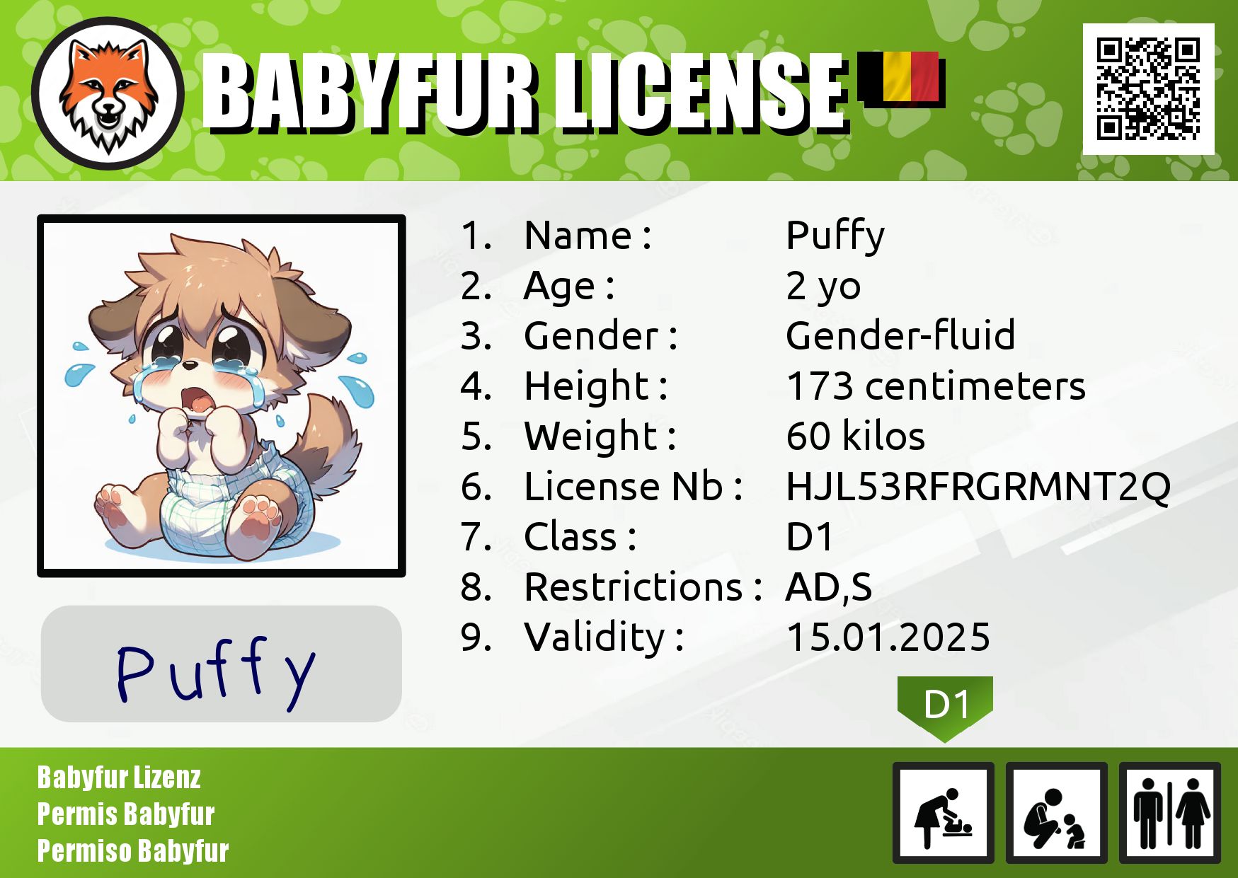 Babyfur License exemple for a furry.
